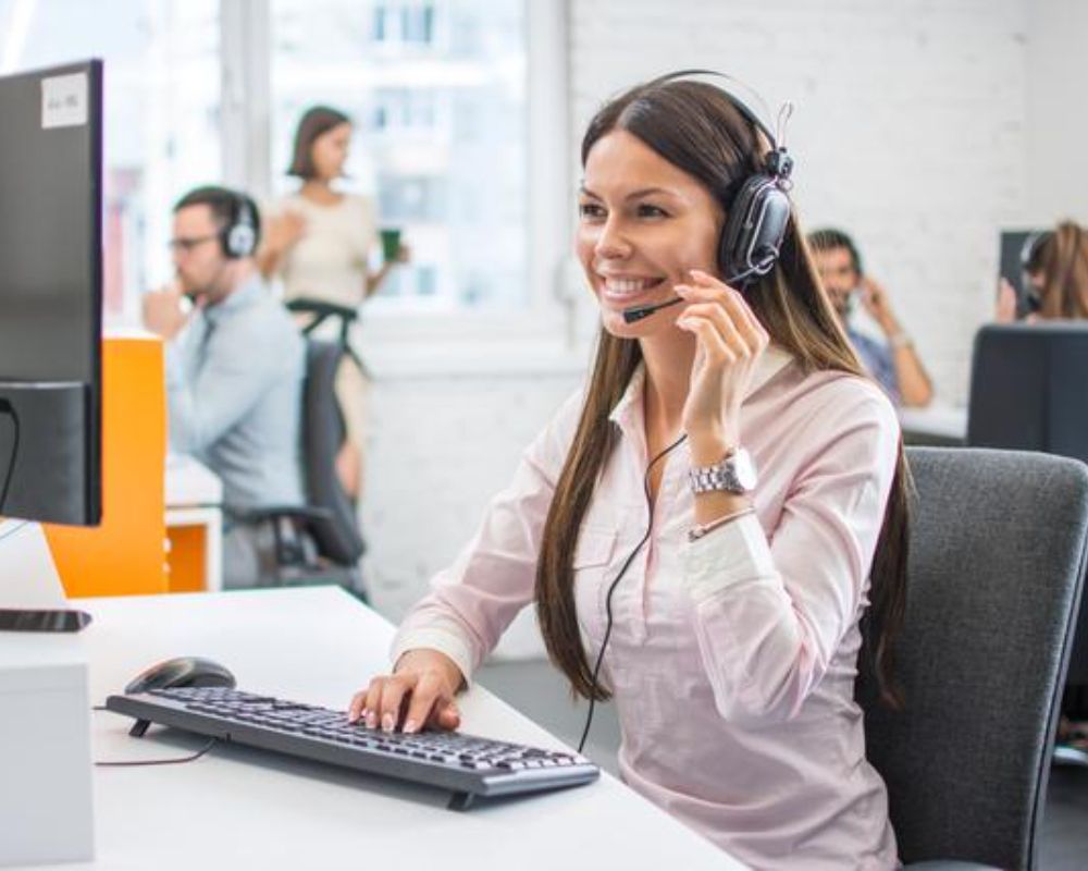 Woman wearing a headset